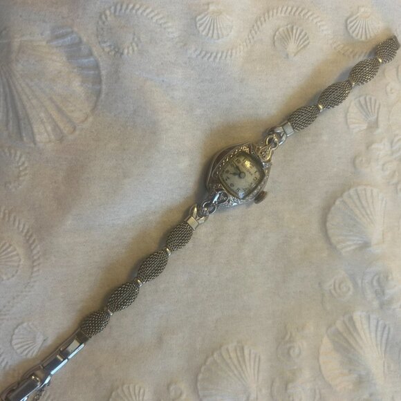 Vintage! Working Bulova 1950s 10K GF Art Deco Watch with 2 Diamonds #3760624